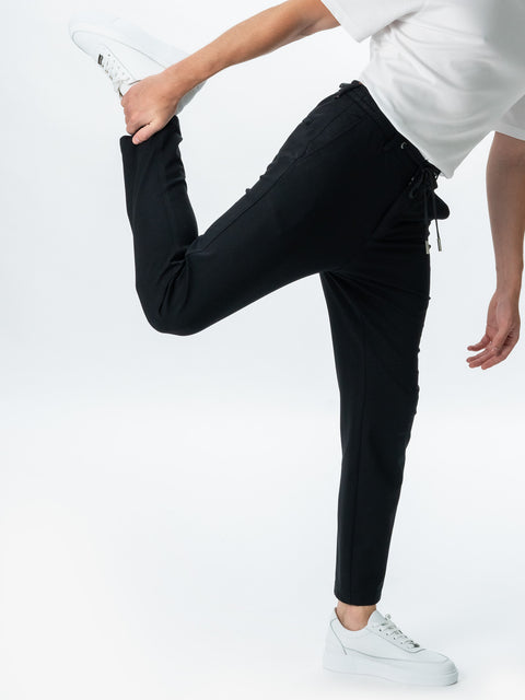 Pantaloni Negri Casual Premium Flexo Cu Snur Barbati Bumbac Tip Rayon BMan718 (4)