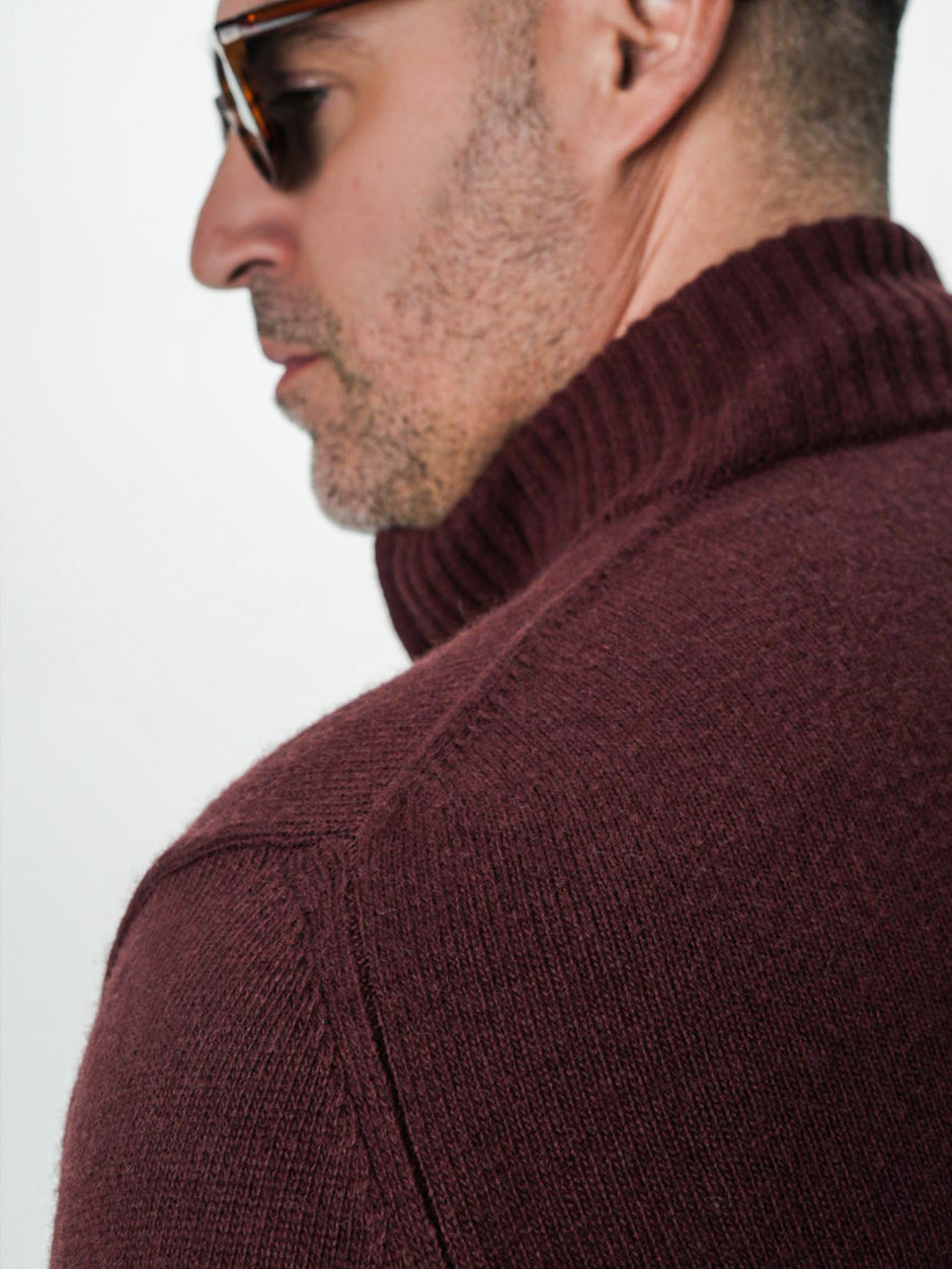 Pulover Bordo Barbati 100% Lana Lambswool Cu Fermoar BMan0027 (8)