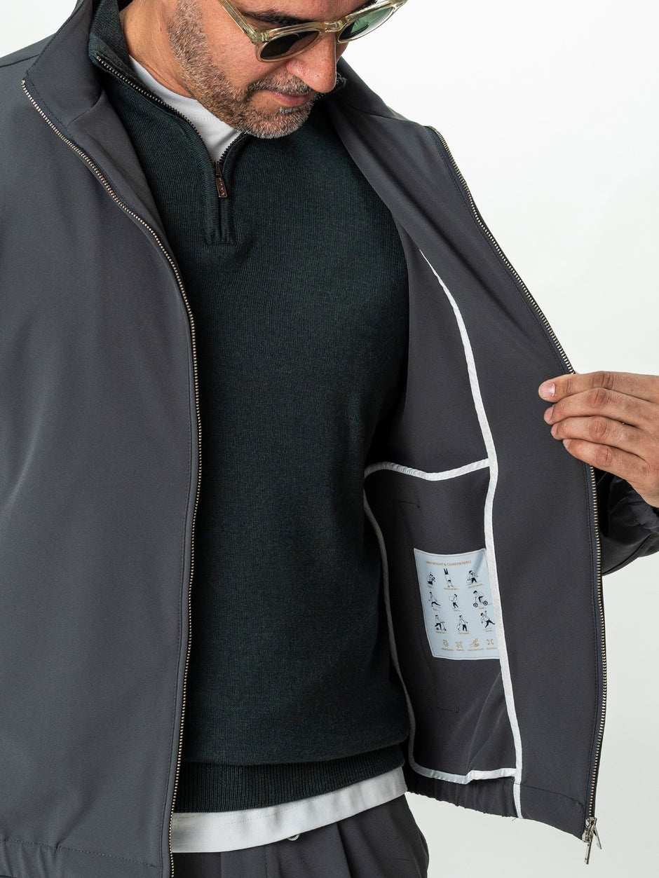 Jacheta Barbati Gri Deschis Din Material Tehnic Elastic BMan0006 (9)