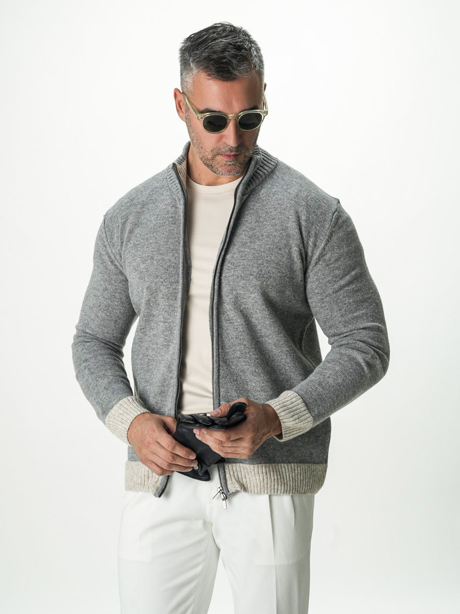 Pulover Barbati Gri Cu Fermoar 100% Lana Lambswool BMan0035 (4)