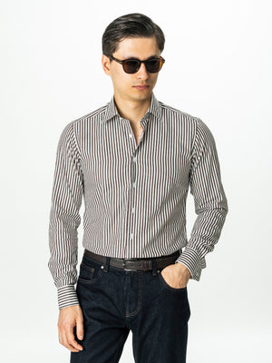 Camasa Barbati Alba cu Dungi Cafenii Smart Casual BMan0002