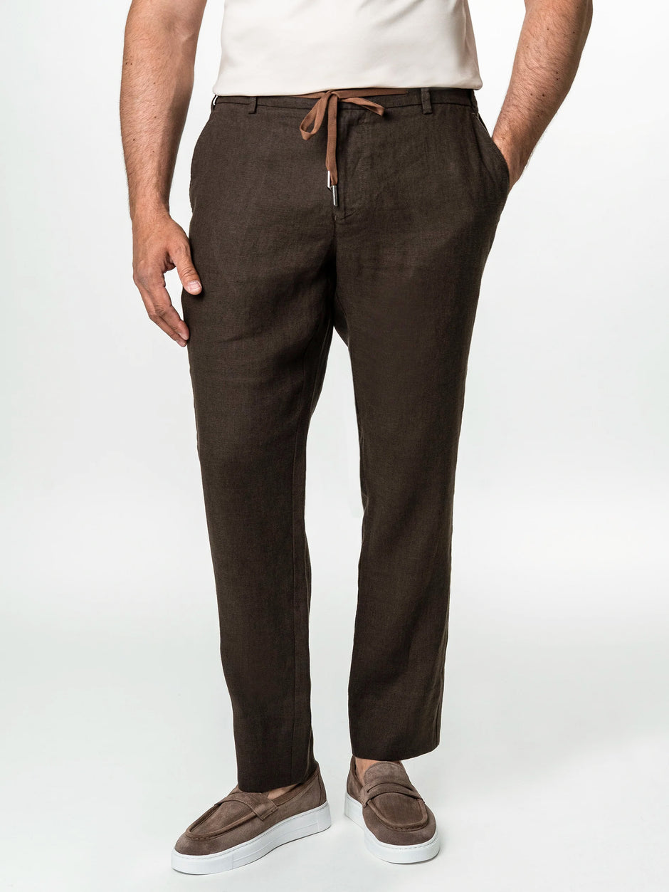 Pantaloni Casual Cu Snur In Talie Vara Barbati In Natural Maro Cafeniu BMan714 (1)
