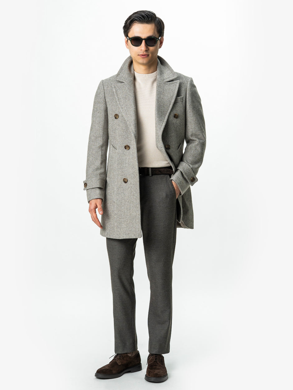 Palton Barbati La Doua Randuri Herringbone Din Lana Verde Olive BMan0007 (4)