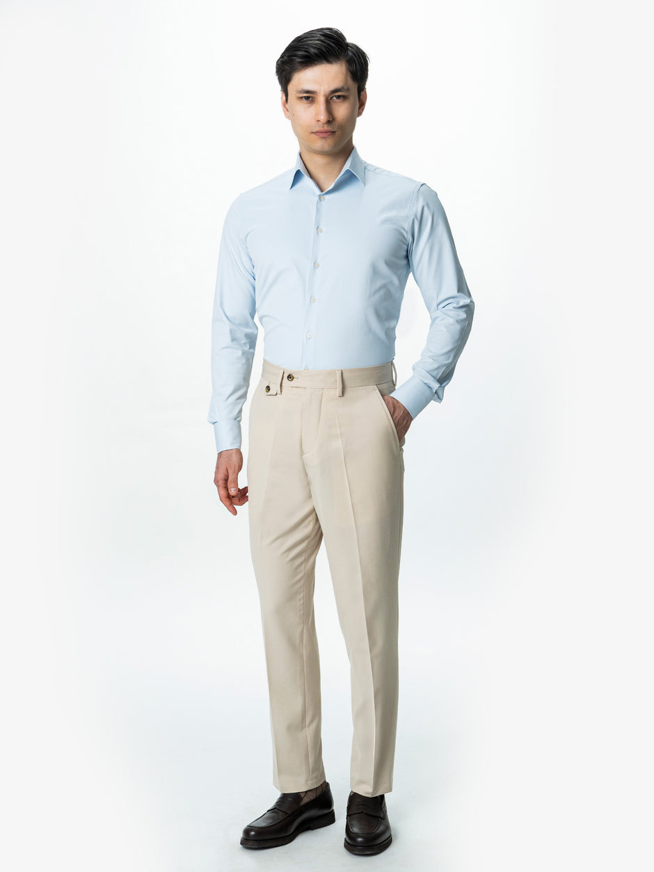 Pantaloni Barbati Crem Inchis Cu Talie Inalta Din Lana BMan0002 (2)