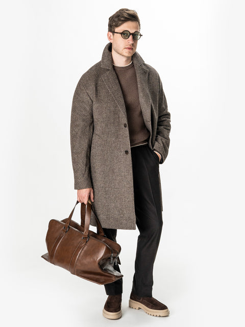 Palton Maro Houndstooth Barbati Relaxed Fit 100% Lana BMan0008