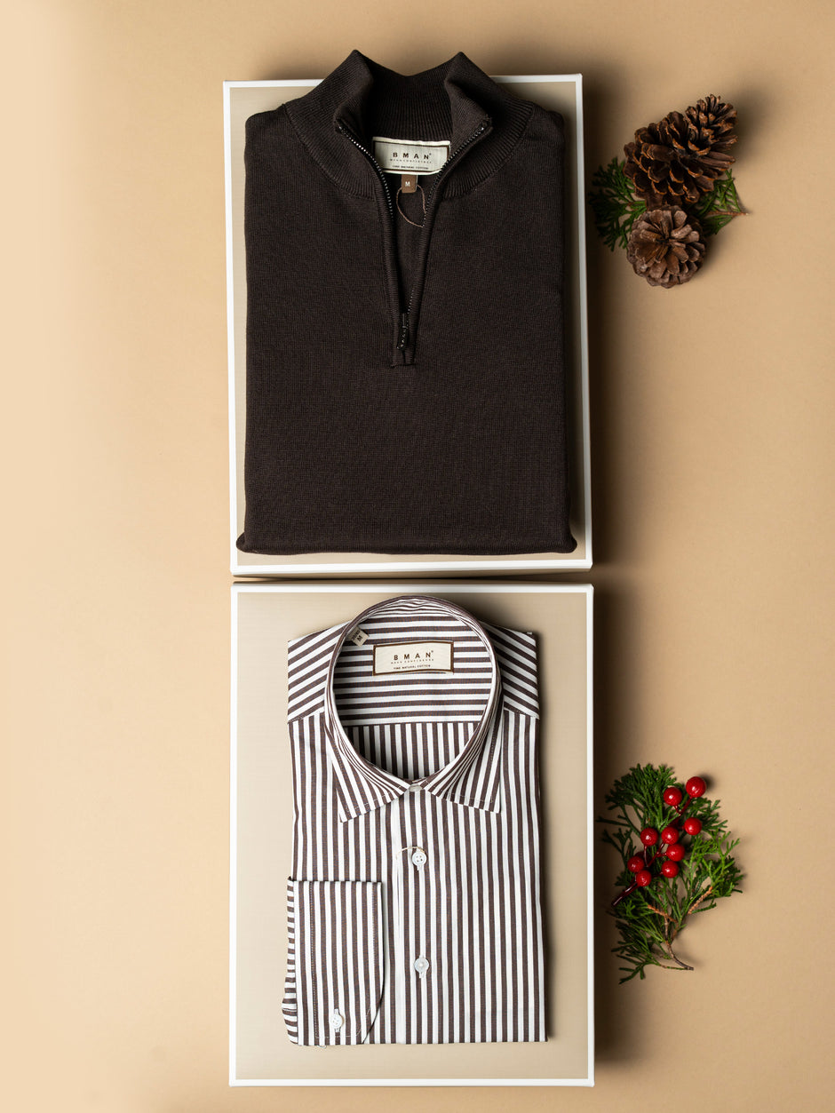 Pachet Cadou Barbati Pulover Cu Fermoar Si Camasa Bumbac Bman0001 (2)
