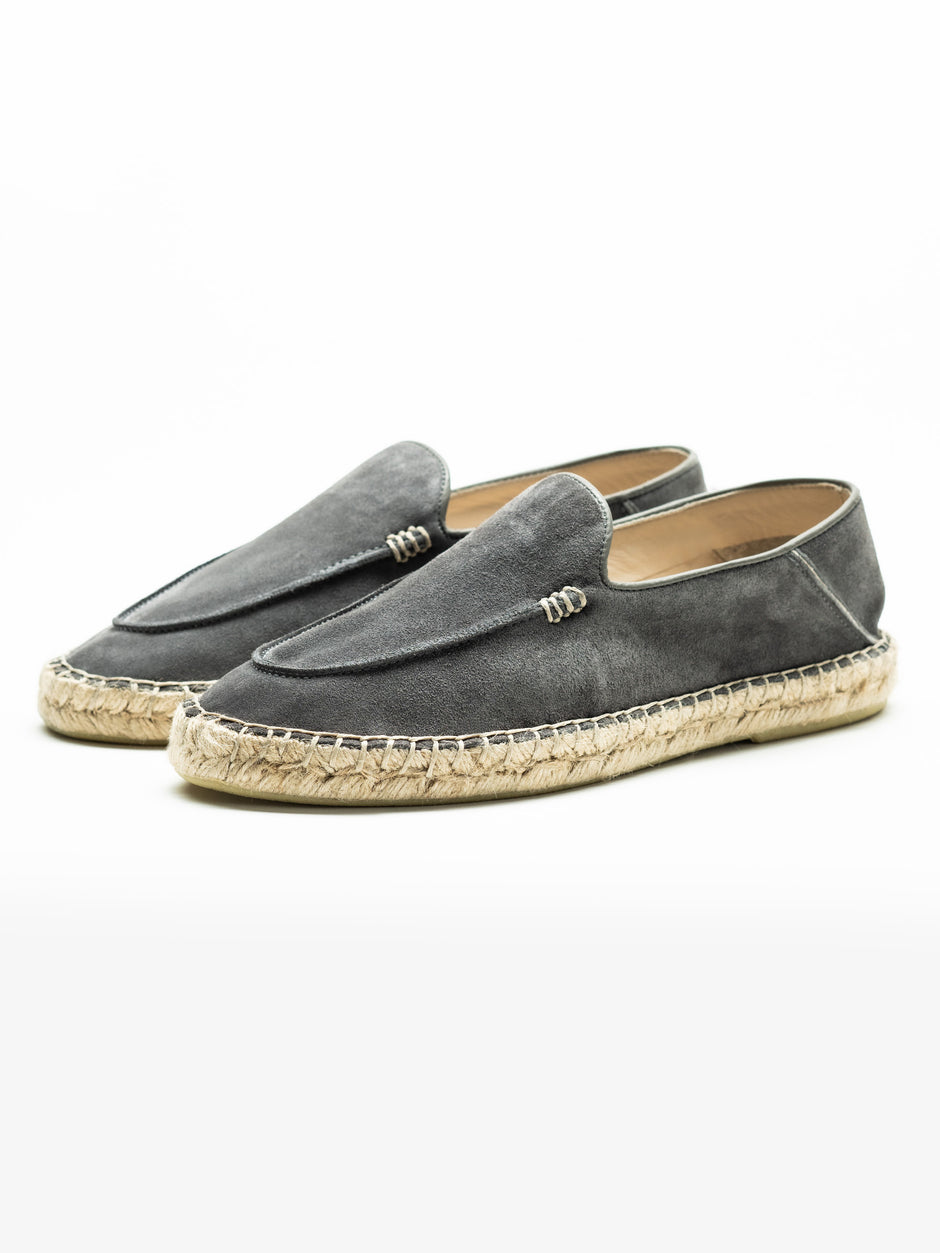 Espadrile De Vara Barbati Gri Antracit Din Piele Naturala Cusute Manua Mocasini BMan219 (2)