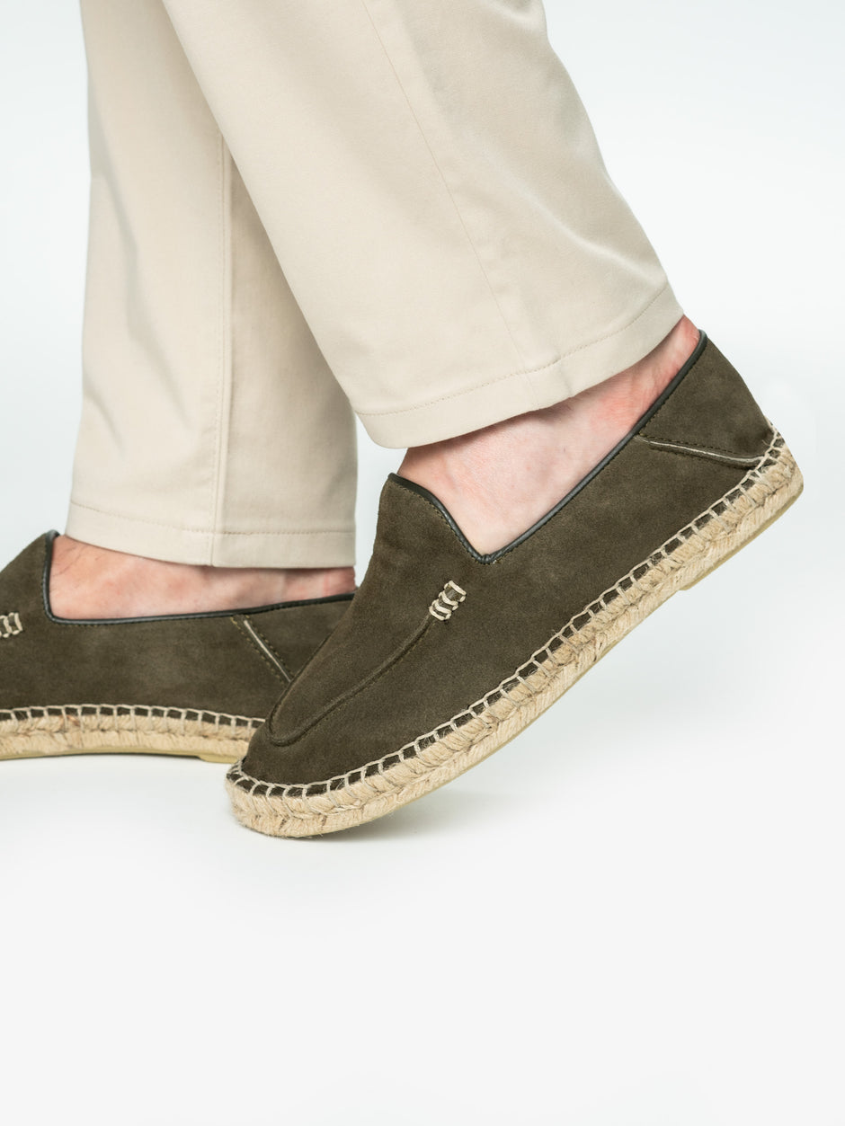 Espadrile De Vara Barbati Verde Maslin Din Piele Naturala Cusute Manual Mocasini BMan219 (2)
