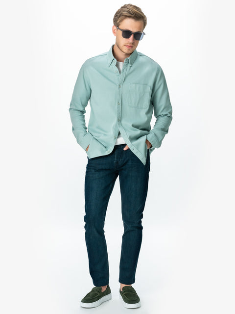 Camasa Barbati Bleu Turcoaz De Toamna Casual Corporate Din Bumbac Tip Overshirt BMan0029 (3)