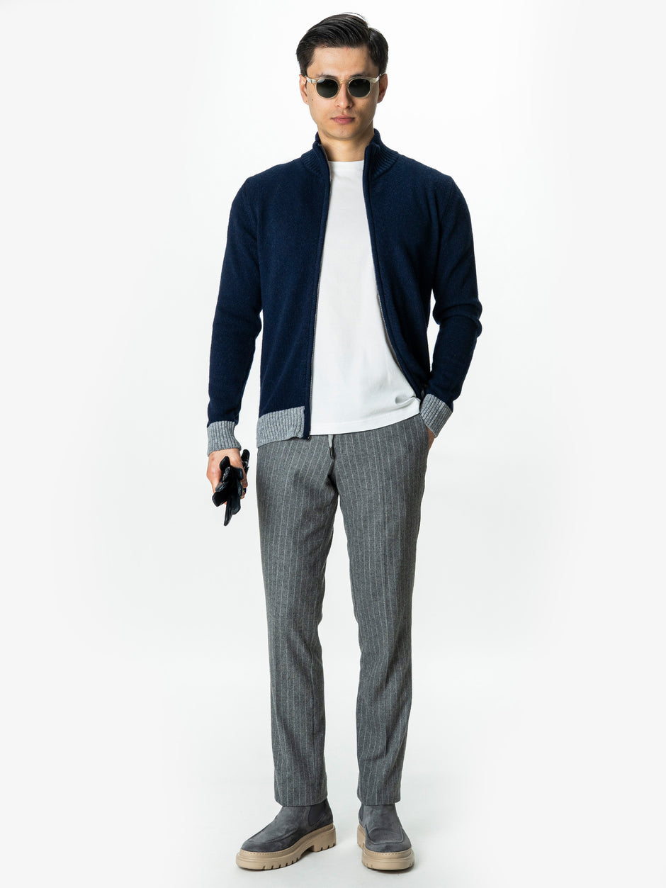 Pulover Barbati Bleumarin Cu Fermoar 100% Lana Lambswool BMan0035 (2)