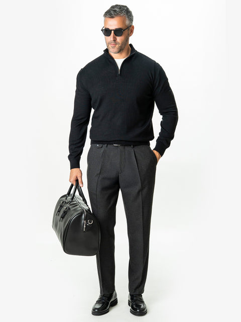 Pulover Cu Fermoar Negru Barbati Office Lana Merino Falco BMan0003