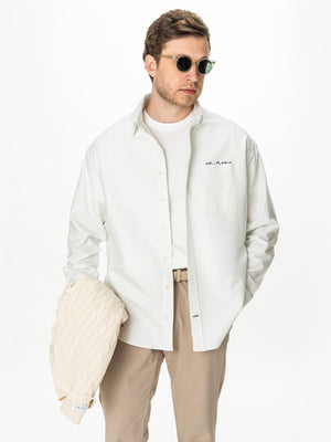 Camasa Alba cu Dungi Olive Barbati Oversized Fit 100% Bumbac BMan0500