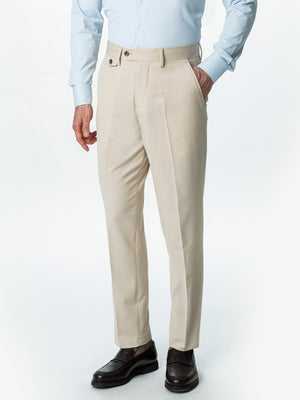 Pantaloni Barbati Crem Inchis Cu Talie Inalta Din Lana BMan0002