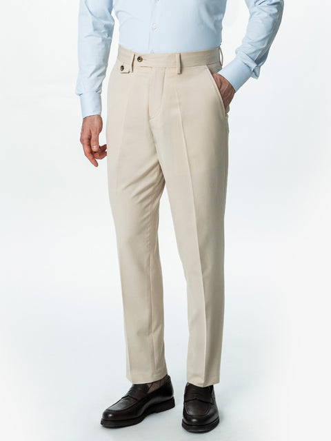 Pantaloni Barbati Crem Inchis Cu Talie Inalta Din Lana BMan0002