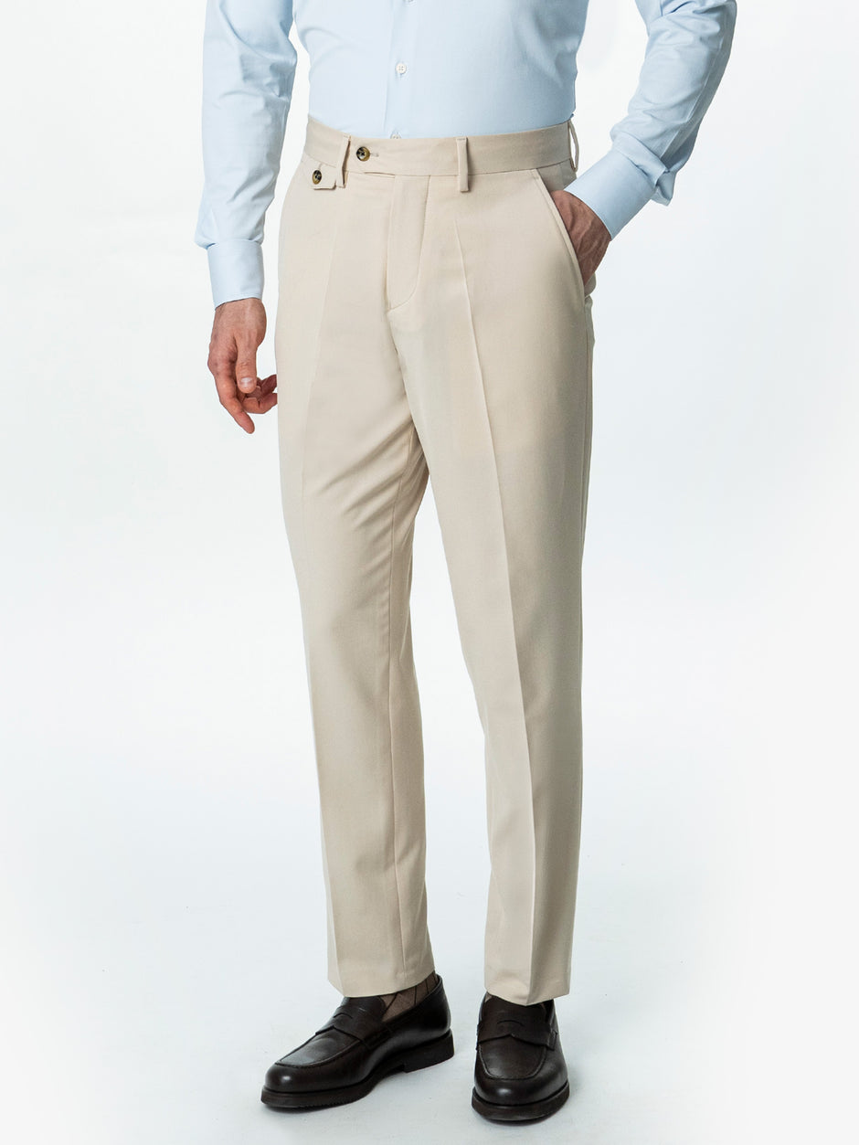 Pantaloni Barbati Crem Inchis Cu Talie Inalta Din Lana BMan0002 (1)