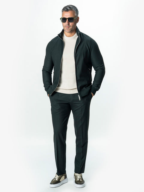 Tracksuit Premium Barbati Verde Inchis din Lana cu Gluga Ascunsa BMan0004