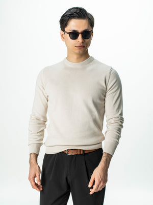 Pulover Casual Guler Rotund Crem Barbati 100% Bumbac BMan0008