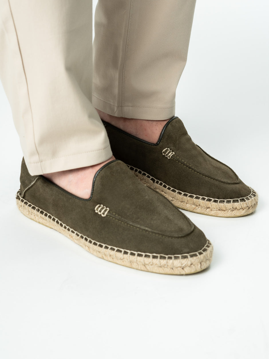 Espadrile De Vara Barbati Verde Maslin Din Piele Naturala Cusute Manual Mocasini BMan219 (8)