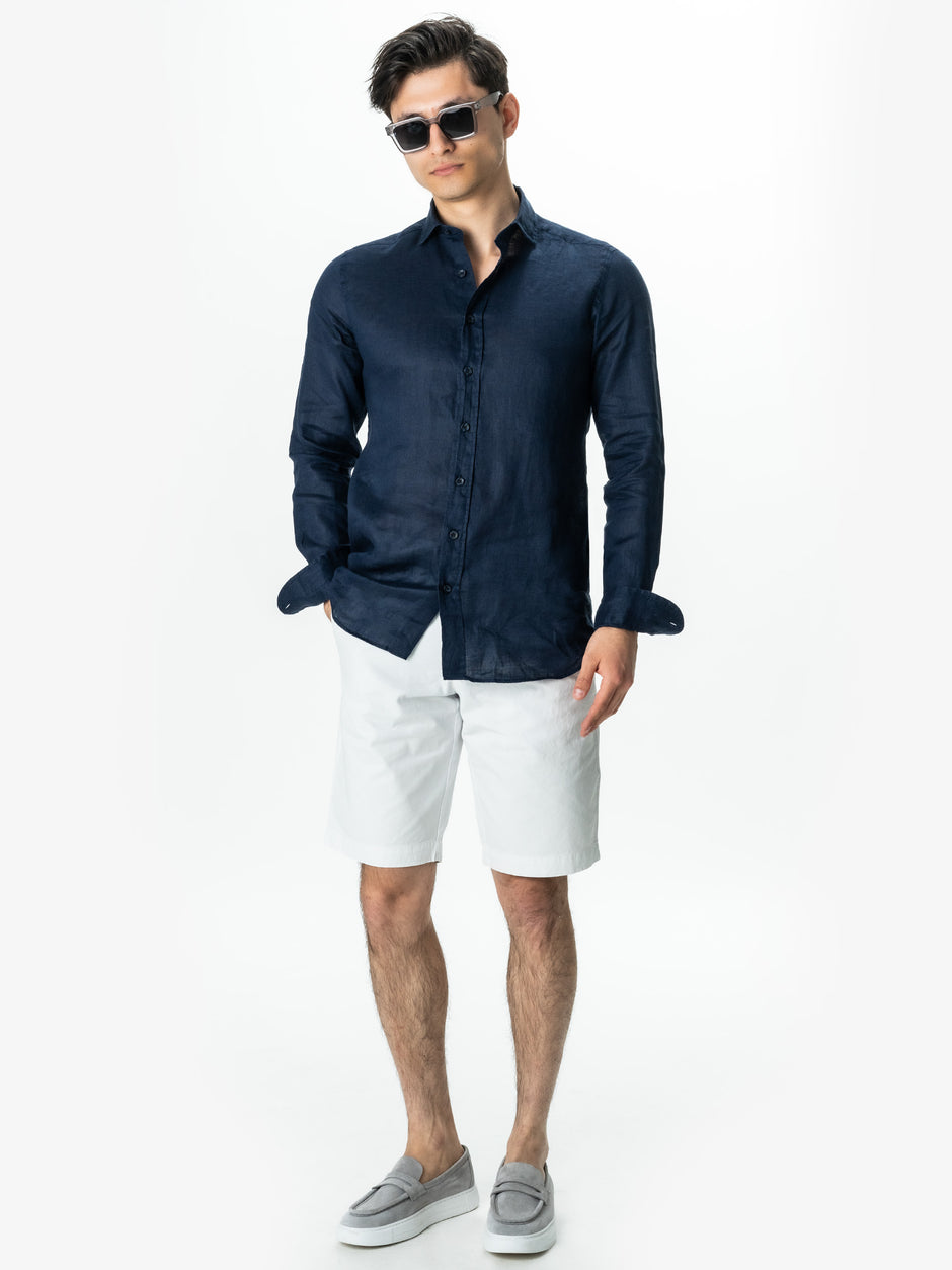 Pantaloni Barbati Scurti Cu Siret De Vara Albi Din 100% Bumbac BMan175 (4)