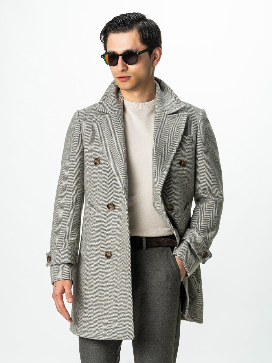 Palton Barbati La Doua Randuri Herringbone Din Lana Verde Olive BMan0007 (2)