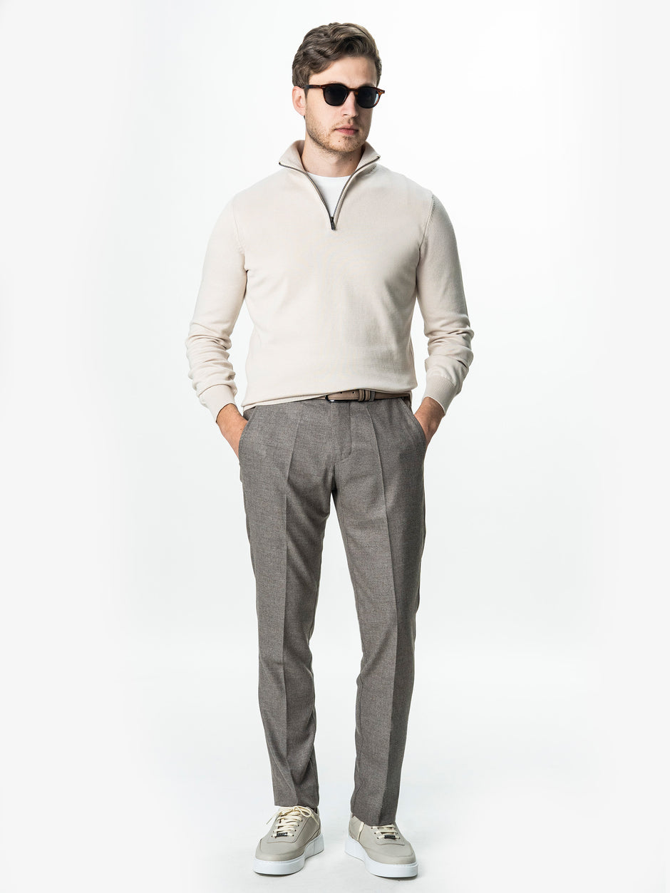 Pulover Barbati Crem Cu Fermoar Office Din Bumbac Levent BMan0001 (5)