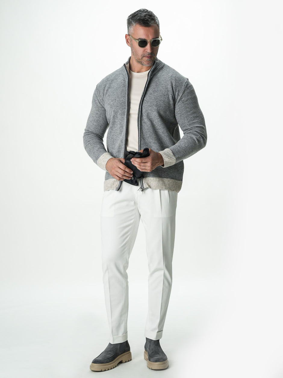 Pulover Barbati Gri Cu Fermoar 100% Lana Lambswool BMan0035 (5)