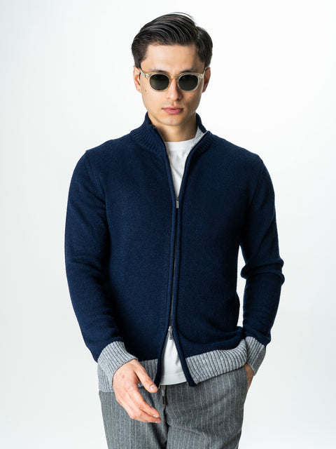 Pulover Barbati Bleumarin Cu Fermoar 100% Lana Lambswool BMan0035