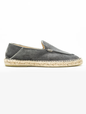 Espadrile De Vara Barbati Gri Antracit Din Piele Naturala Cusute Manua Mocasini BMan219