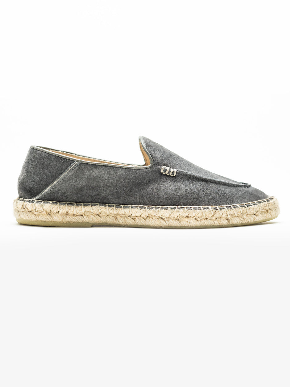 Espadrile De Vara Barbati Gri Antracit Din Piele Naturala Cusute Manua Mocasini BMan219 (1)