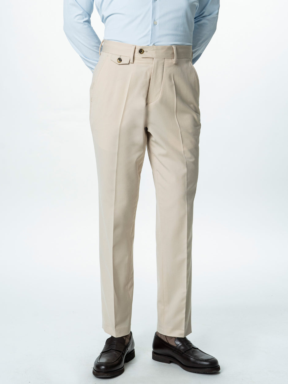 Pantaloni Barbati Crem Inchis Cu Talie Inalta Din Lana BMan0002 (4)