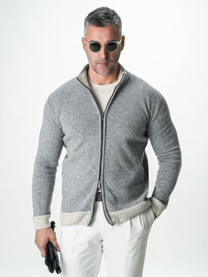 Pulover Barbati Gri Cu Fermoar 100% Lana Lambswool BMan0035