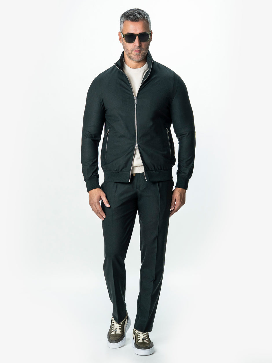 Tracksuit Premium Barbati Verde Inchis din Lana cu Gluga Ascunsa BMan0004 (4)