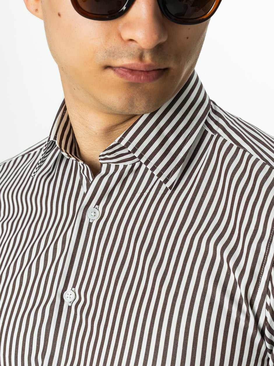 Camasa Barbati Alba cu Dungi Cafenii Smart Casual BMan0002 (3)