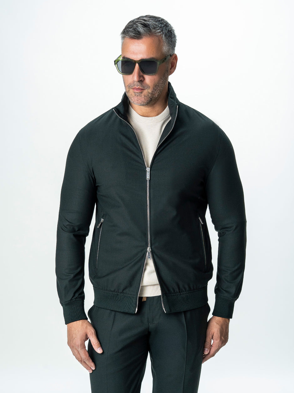 Tracksuit Premium Barbati Verde Inchis din Lana cu Gluga Ascunsa BMan0004 (2)
