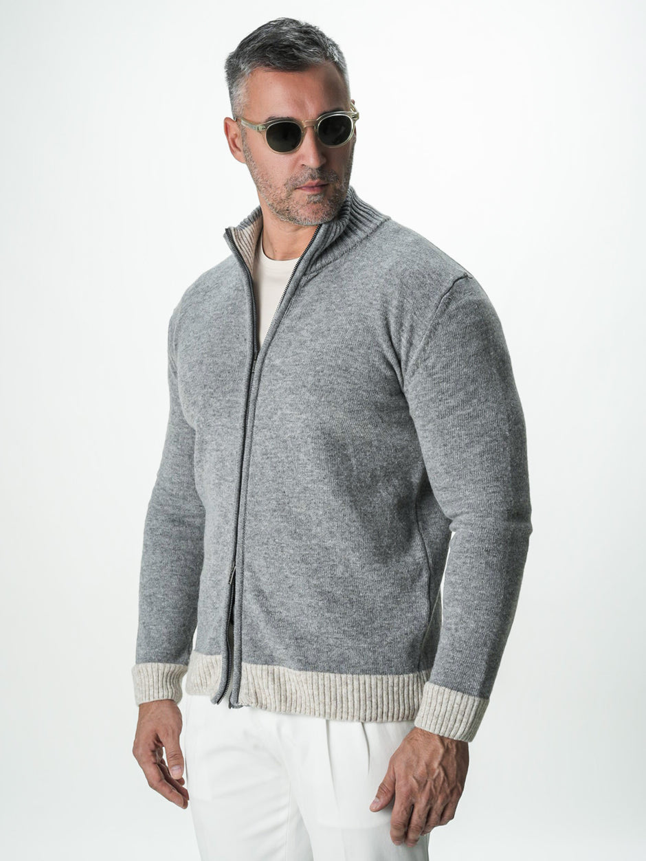 Pulover Barbati Gri Cu Fermoar 100% Lana Lambswool BMan0035 (6)