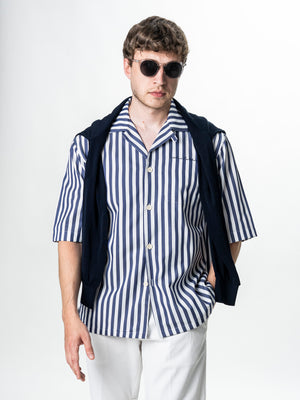 Camasa Barbati Maneca Scurta cu Dungi Bleumarin 100% Bumbac BMan0205