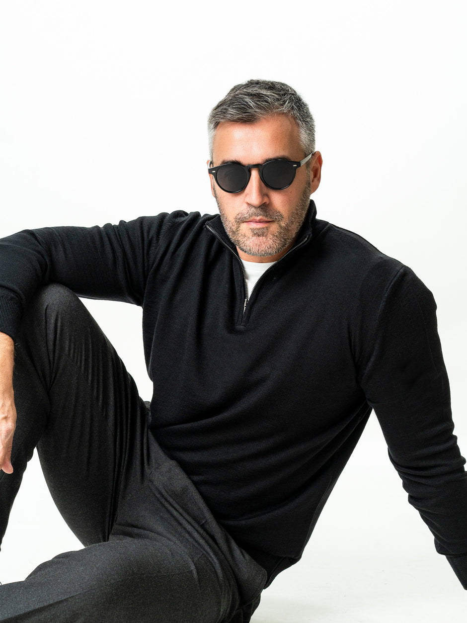 Pulover Cu Fermoar Negru Barbati Office Lana Merino Falco BMan0003 (5)