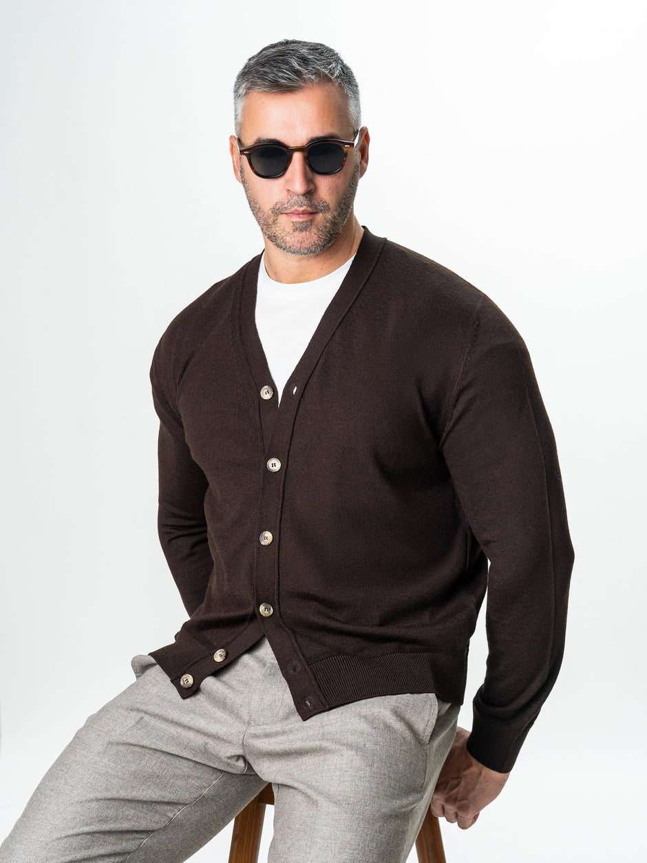 Pulover Cafeniu Barbati Cu Nasturi Tip Cardigan BMan0038 (5)