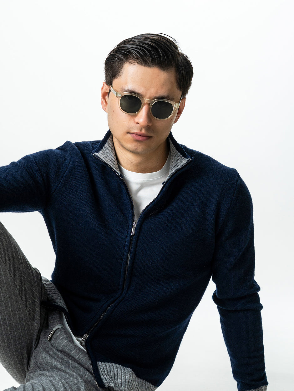 Pulover Barbati Bleumarin Cu Fermoar 100% Lana Lambswool BMan0035 (4)