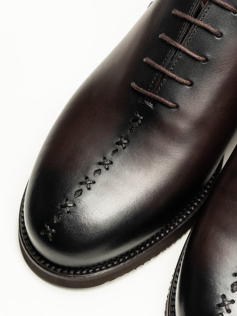 Pantofi Barbati Eleganti Oxford Maro Patina Piele Naturala Prato Insertie Bombeu BMan0405 (4)