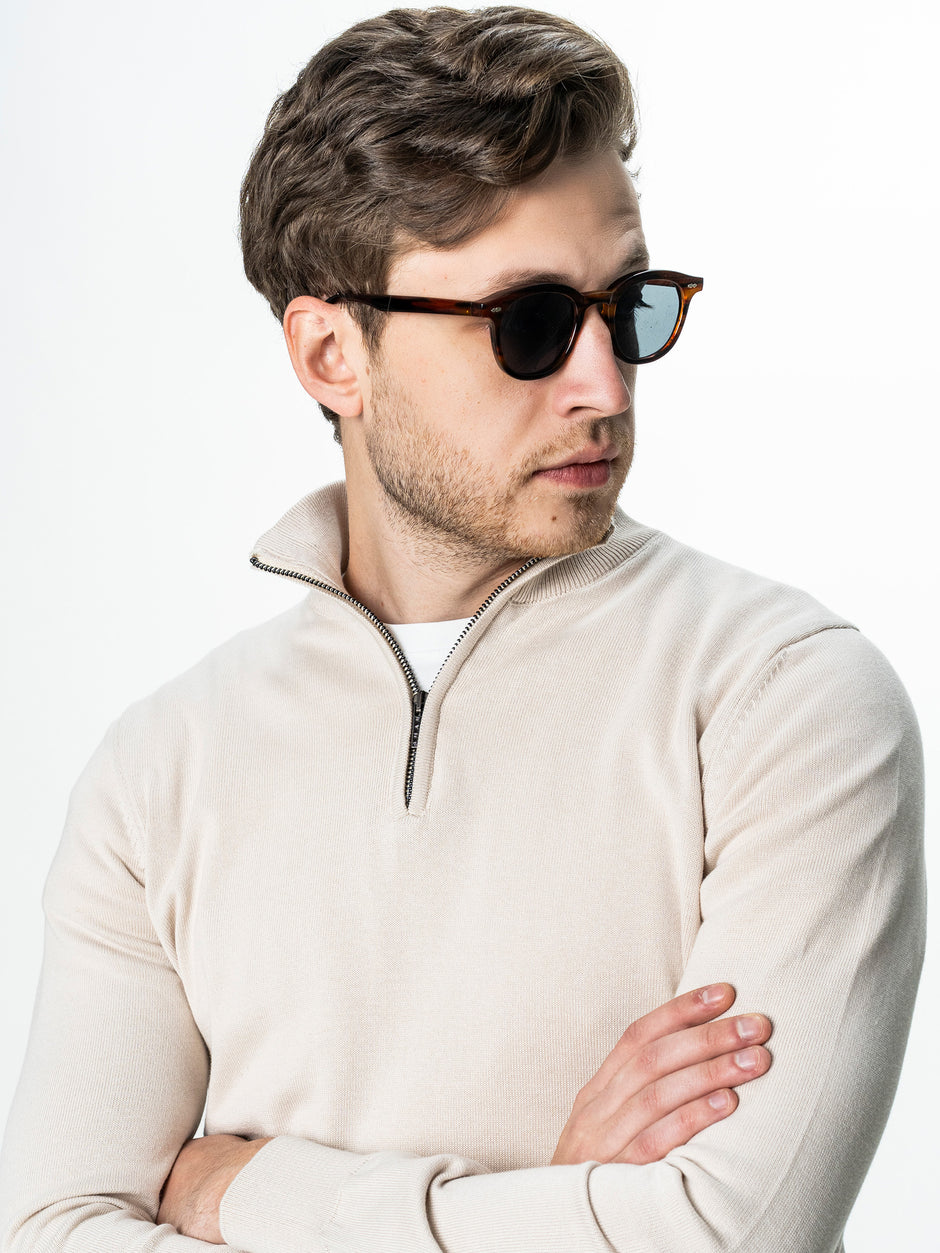 Pulover Barbati Crem Cu Fermoar Office Din Bumbac Levent BMan0001 (3)