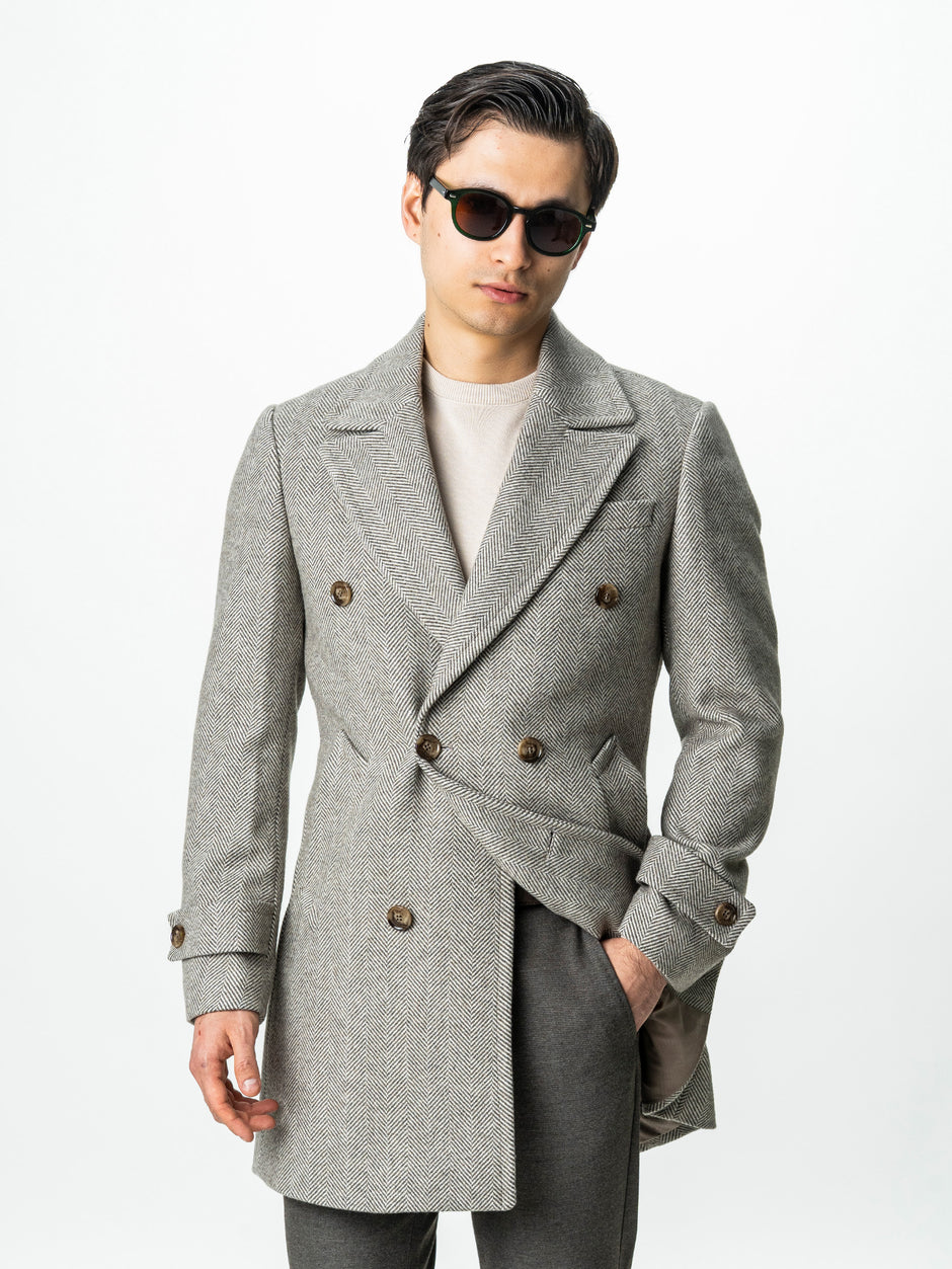 Palton Barbati La Doua Randuri Herringbone Din Lana Verde Olive BMan0007 (6)