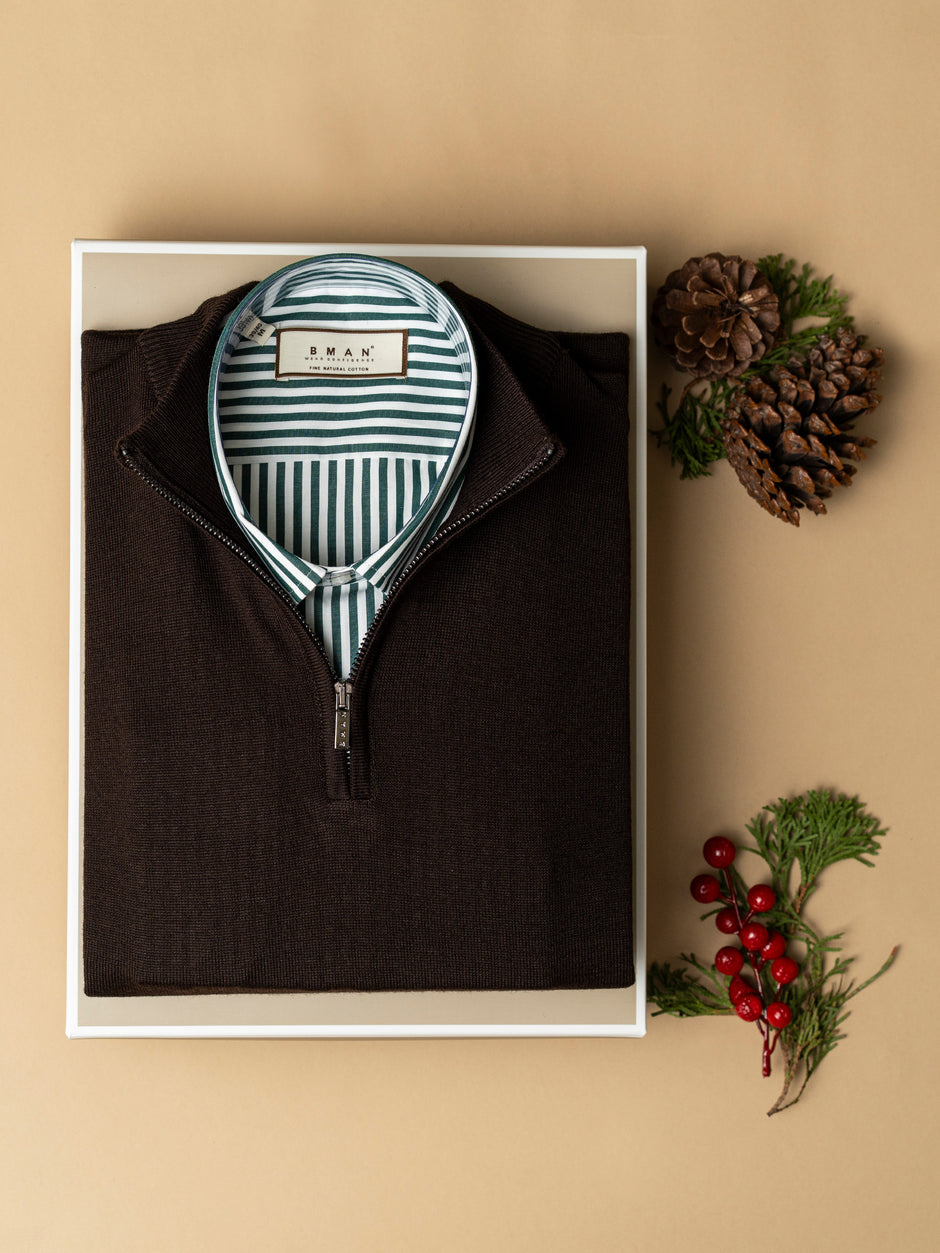 Pachet Cadou Barbati Camasa Bumbac Si Pulover Cu Fermoar Bman0069 (1)