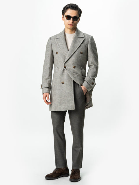 Palton Barbati La Doua Randuri Herringbone Din Lana Verde Olive BMan0007