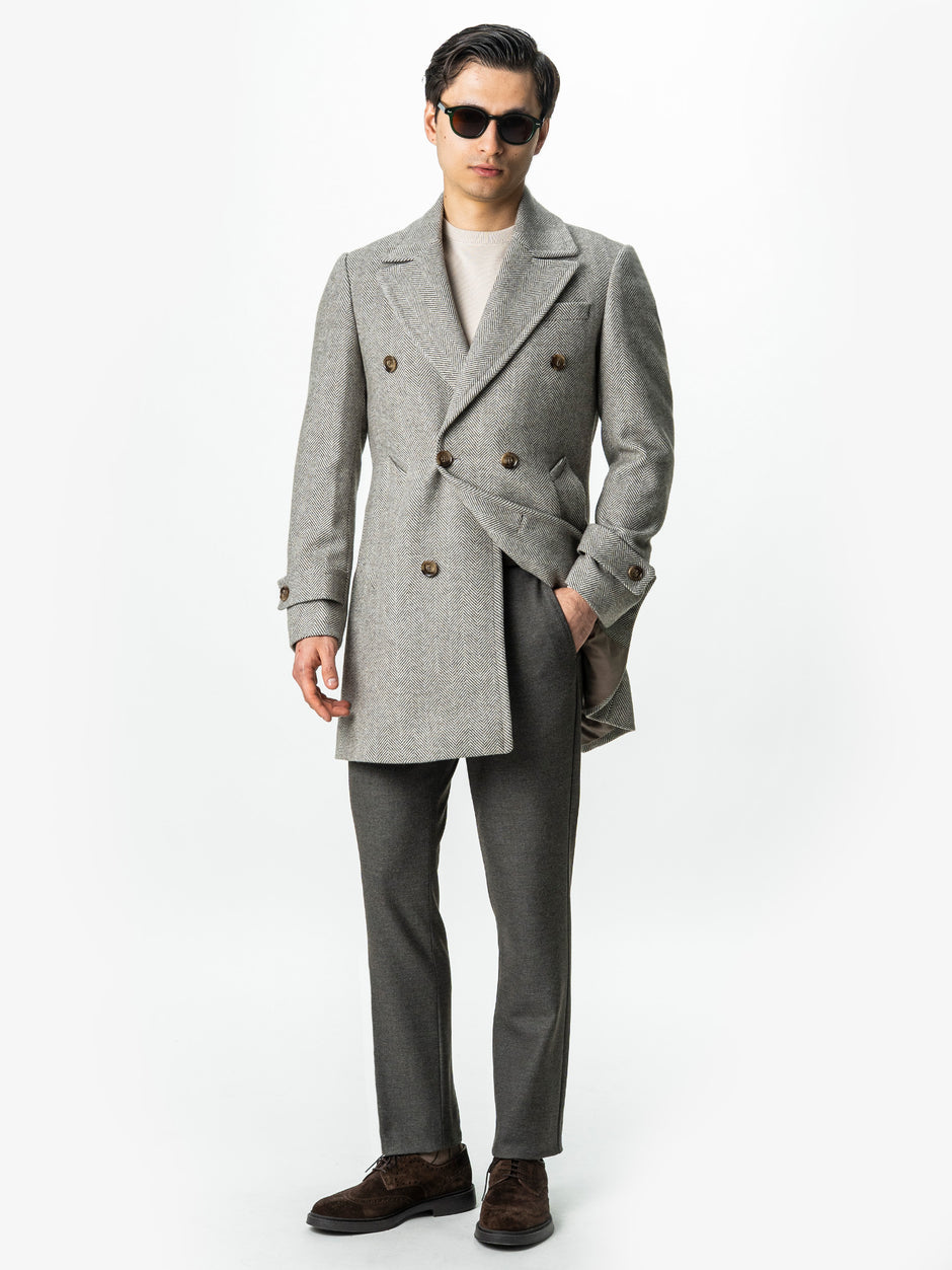 Palton Barbati La Doua Randuri Herringbone Din Lana Verde Olive BMan0007 (1)