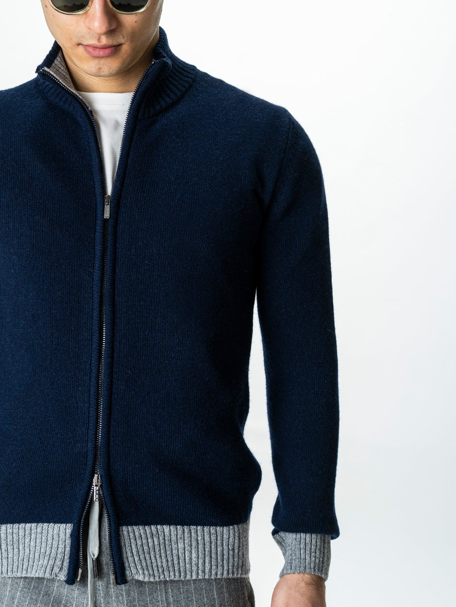 Pulover Barbati Bleumarin Cu Fermoar 100% Lana Lambswool BMan0035 (6)