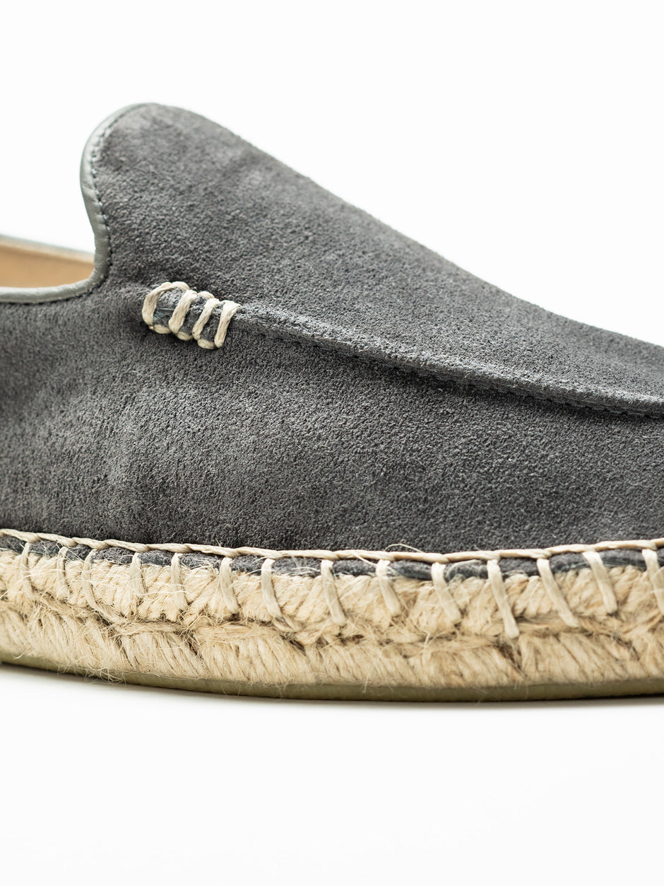 Espadrile De Vara Barbati Gri Antracit Din Piele Naturala Cusute Manua Mocasini BMan219 (4)
