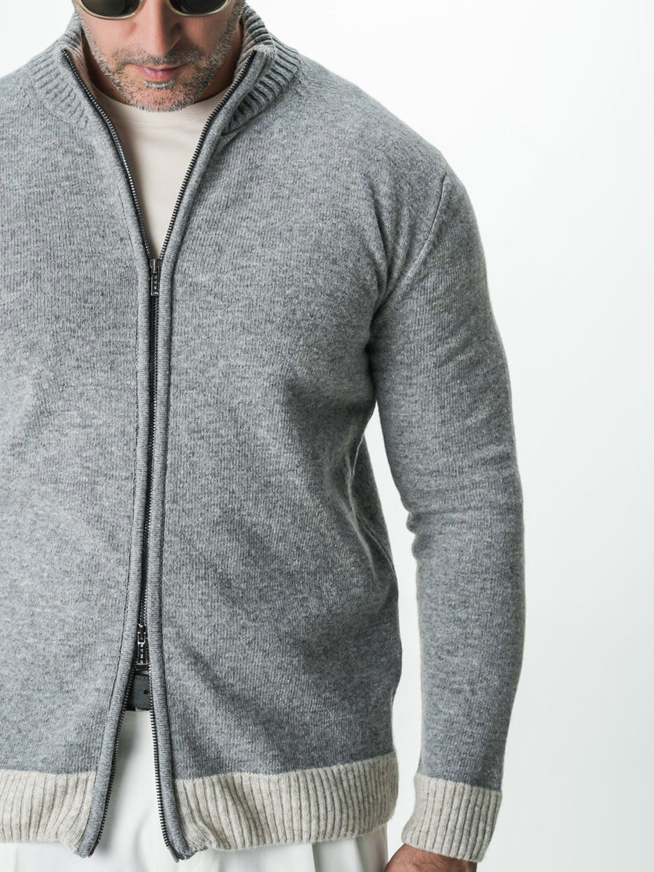 Pulover Barbati Gri Cu Fermoar 100% Lana Lambswool BMan0035 (7)