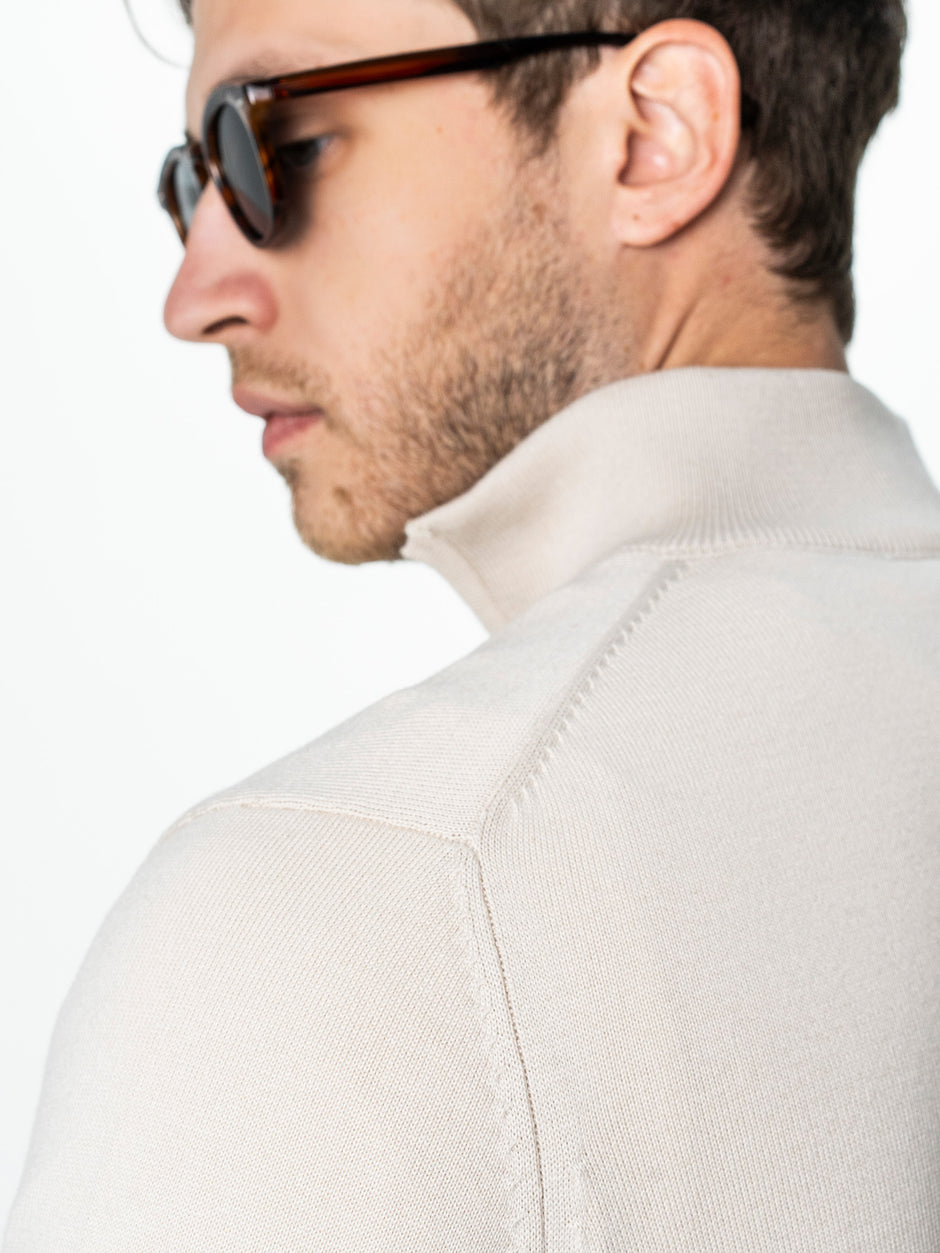 Pulover Barbati Crem Cu Fermoar Office Din Bumbac Levent BMan0001 (7)