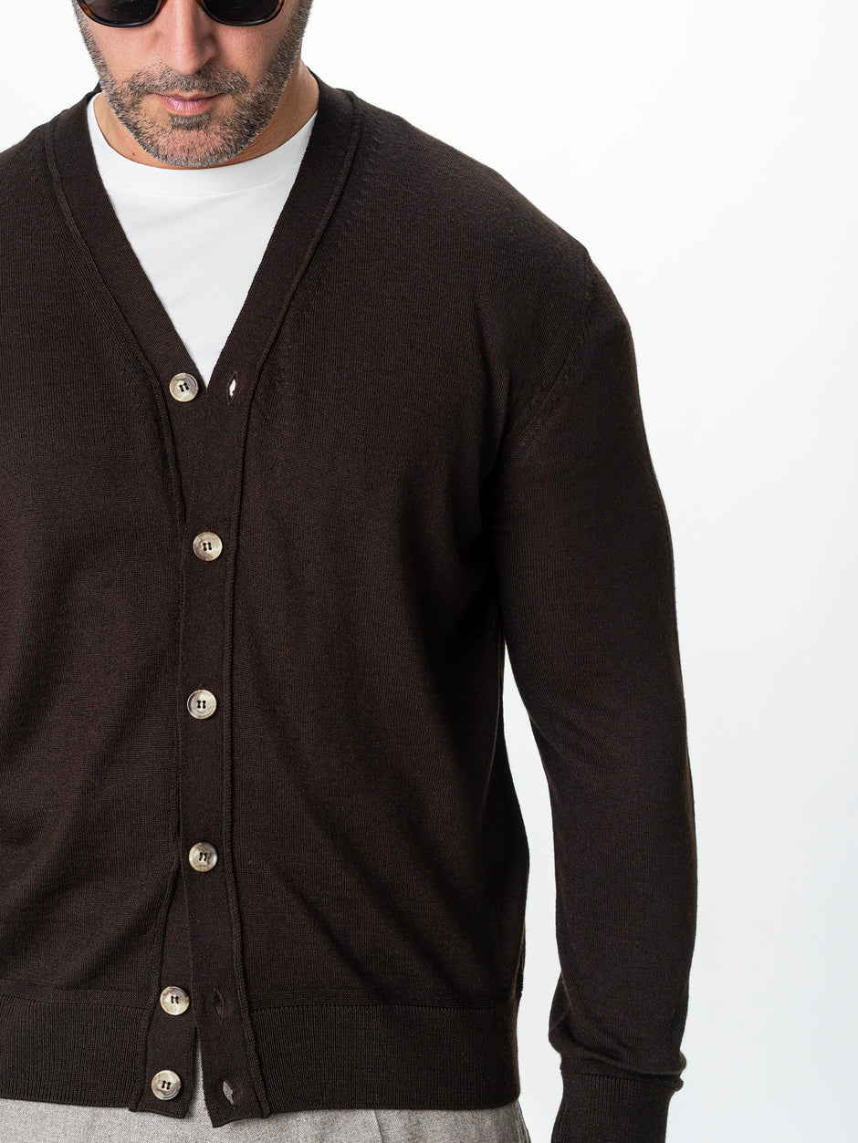 Pulover Cafeniu Barbati Cu Nasturi Tip Cardigan BMan0038 (7)